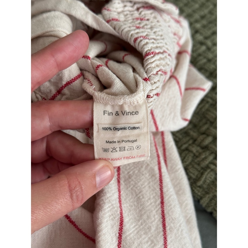 Fin & Vince Kids Red Striped Organic Cotton Smocked Wide Leg Jumpsuit Size 8/9 - Picture 7 of 7